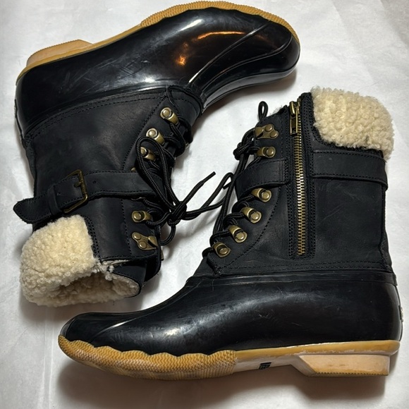 Sperry for J. Crew Shearwater Black buckle boots Sz 8 leather - Picture 7 of 7